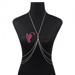 Accesoriu de bust Luxury BLX009 din metal cu perle pentru rochii elegante, costum de baie - Argintiu